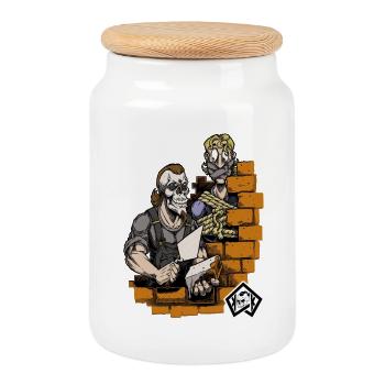 Bricklayer, master mason, craftsman, construction technician - Cookie Jar with Wooden Lid - white - Front