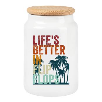 Life's better in Flip Flops - Cookie Jar with Wooden Lid - white - Front