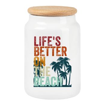 La vie est meilleure sur la plage - Boîte à biscuits avec couvercle en bois - blanc - Devant
