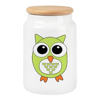 Owl Green Owl - Cookie Jar with Wooden Lid - white - Front