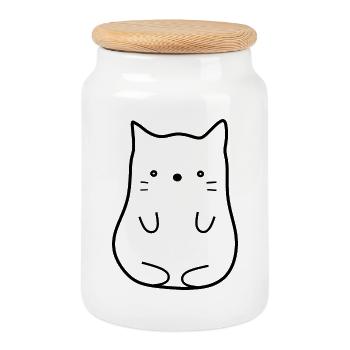 Cat black - Cookie Jar with Wooden Lid - white - Front