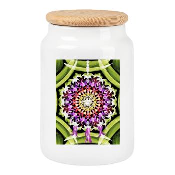Dreamcatcher flower mandala - Cookie Jar with Wooden Lid - white - Front