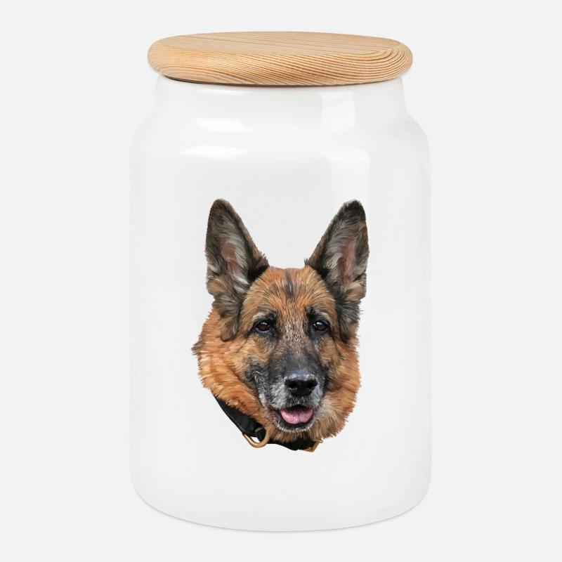 Schäferhund - Keksdose mit Holzdeckel - Weiß