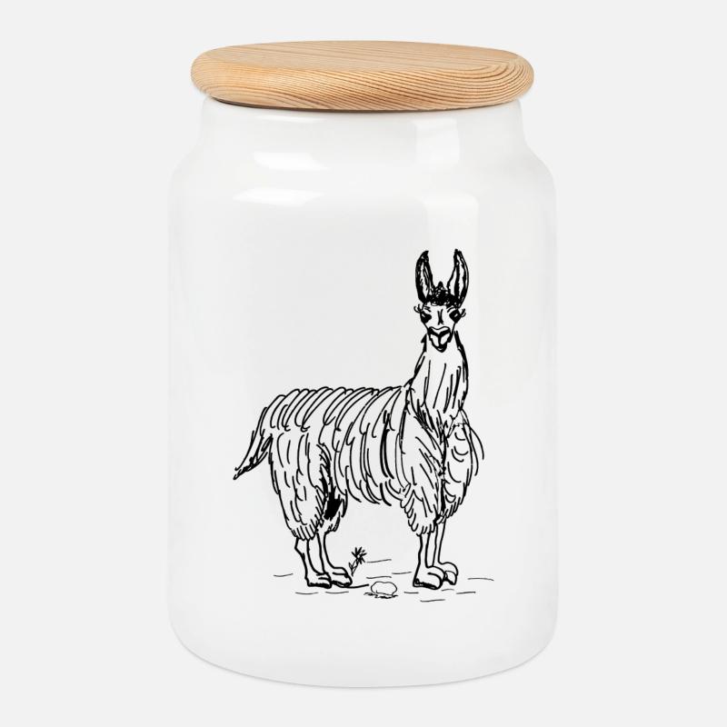 lama - Cookie Jar with Wooden Lid - white