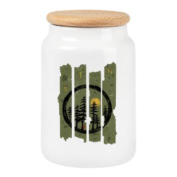 Rune Forest - Cookie Jar with Wooden Lid - white - Front