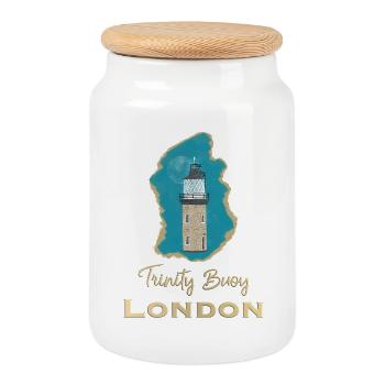 London, Trinity Buoy Lighthouse, Pixel Art - Cookie Jar with Wooden Lid - white - Front