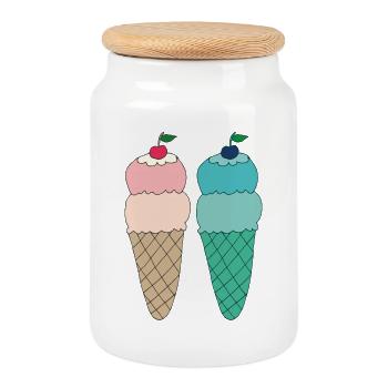 Ice variations 2 times - Cookie Jar with Wooden Lid - white - Front