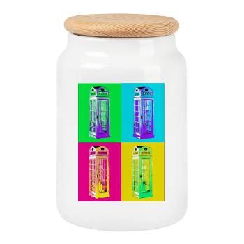 Multicolored Pop Art Phone Booth - Cookie Jar with Wooden Lid - white - Front