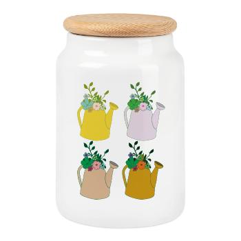 Watering can 4 - Cookie Jar with Wooden Lid - white - Front