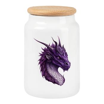 Mighty Purple Fantasy Dragon - Cookie Jar with Wooden Lid - white - Front