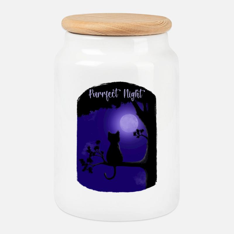 Nuit Purrfect - Boîte à biscuits avec couvercle en bois - blanc
