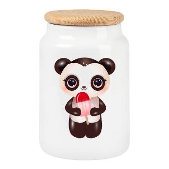 niedlicher Panda mit rotem Eis am Stil - Keksdose mit Holzdeckel - Weiß - Vorne