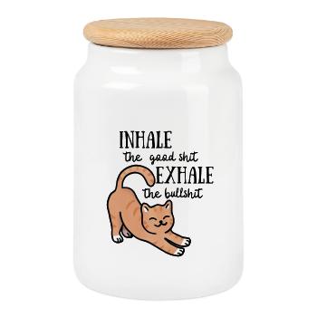 Positivity Cat - Keksdose mit Holzdeckel - Weiß - Vorne