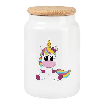 Einhorn Regenbogen Kuschelmotiv - Keksdose mit Holzdeckel - Weiß - Vorne