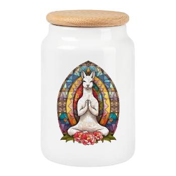 yoga, zen attitude, zen - Boîte à biscuits avec couvercle en bois - blanc - Devant