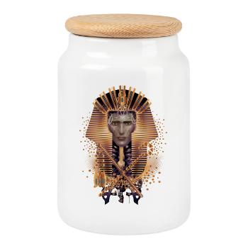 artful portrait of Egyptian king with mask - Cookie Jar with Wooden Lid - white - Front