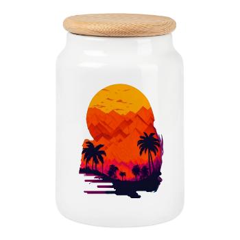 Sunset in the desert - Cookie Jar with Wooden Lid - white - Front