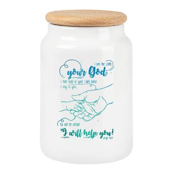 Isaiah Bible Verse I Help You - Cookie Jar with Wooden Lid - white - Front