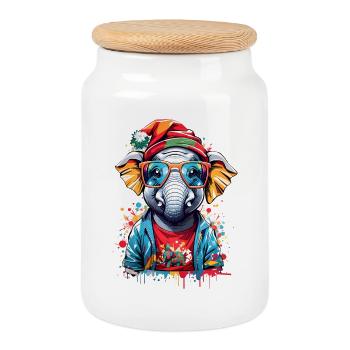 Coole Elefant - Keksdose mit Holzdeckel - Weiß - Vorne