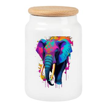 Elefant - Keksdose mit Holzdeckel - Weiß - Vorne