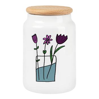 Blumen im Tontopf Design - Keksdose mit Holzdeckel - Weiß - Vorne