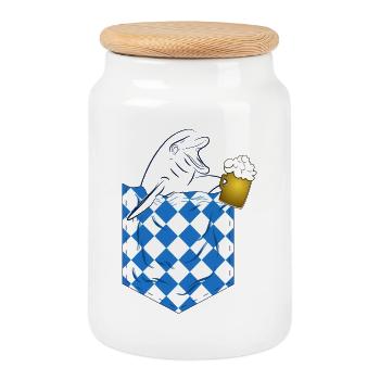 Delfin im Kirtag Pocket mit Bierkrug - Keksdose mit Holzdeckel - Weiß - Vorne