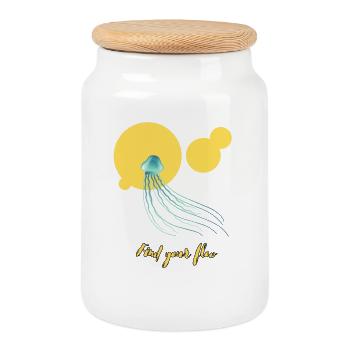 Find Your Flow – Glowing Jellyfish - Cookie Jar with Wooden Lid - white - Front