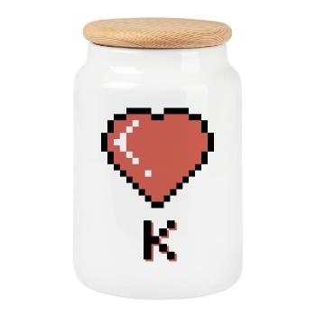 Heart king black outline - Cookie Jar with Wooden Lid - white - Front
