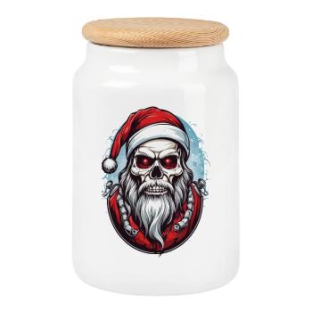 Totenkopf Weihnachtsmann - Keksdose mit Holzdeckel - Weiß - Vorne