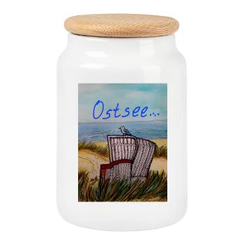 EG Urlaub I Reisen I Ostsee I Strand I Möwe - Keksdose mit Holzdeckel - Weiß - Vorne