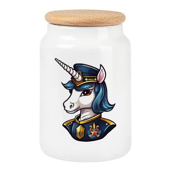 Unicorn Policewoman - Cookie Jar with Wooden Lid - white - Front