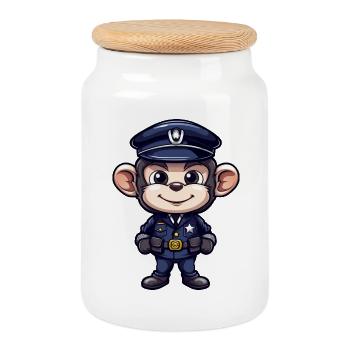 Singe policier - Boîte à biscuits avec couvercle en bois - blanc - Devant