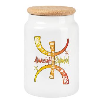 Yaz Amazigh: Berber Tattoo Ideal Gift for Women - Cookie Jar with Wooden Lid - white - Front