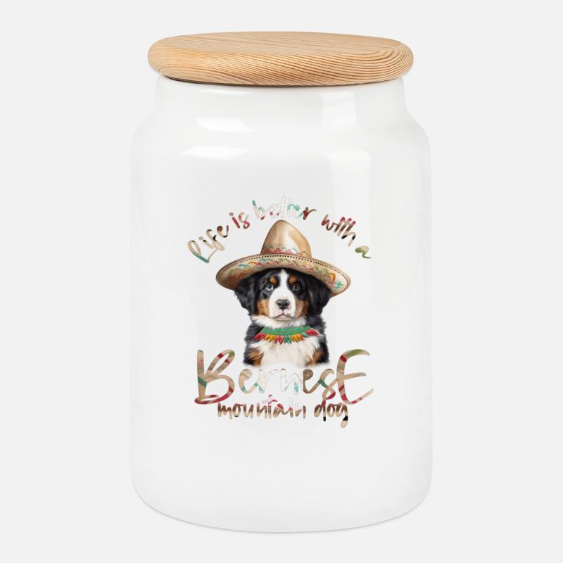 Berner Sennenhund - Keksdose mit Holzdeckel - Weiß