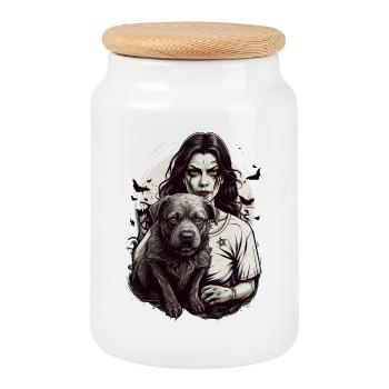 Vampir mit Hund - Keksdose mit Holzdeckel - Weiß - Vorne