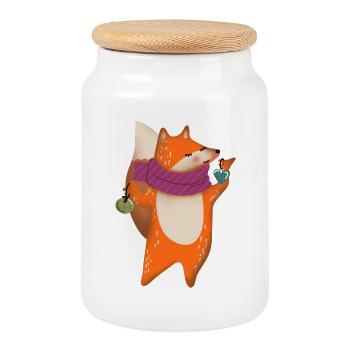 Renard Doux Écharpe Cœur - Boîte à biscuits avec couvercle en bois - blanc - Devant