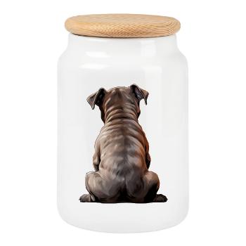 Staffordshire Bull Terrier - Cookie Jar with Wooden Lid - white - Front