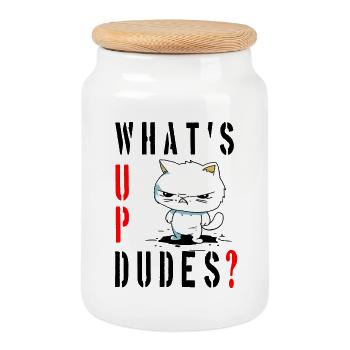 whats up dudes? Angry Cat - Keksdose mit Holzdeckel - Weiß - Vorne