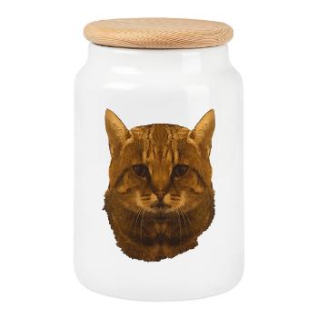 getigerte Katze, gesicht, Besitzer, für jedermann - Keksdose mit Holzdeckel - Weiß - Vorne