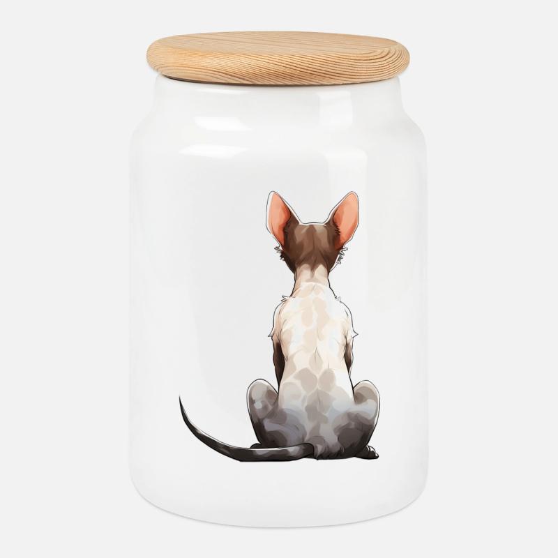 Cornish Rex Katze - Keksdose mit Holzdeckel - Weiß