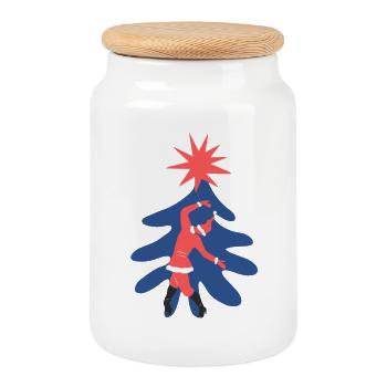 Tanzender Weihnachtsmann - Keksdose mit Holzdeckel - Weiß - Vorne