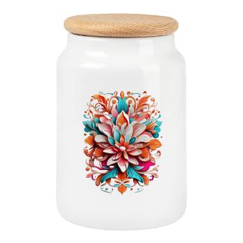 Colorful floral splendor pattern - Cookie Jar with Wooden Lid - white - Front