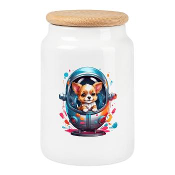 Space puppy in spacesuit - Cookie Jar with Wooden Lid - white - Front