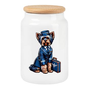 Hôtesse du Yorkshire Terrier - Boîte à biscuits avec couvercle en bois - blanc - Devant