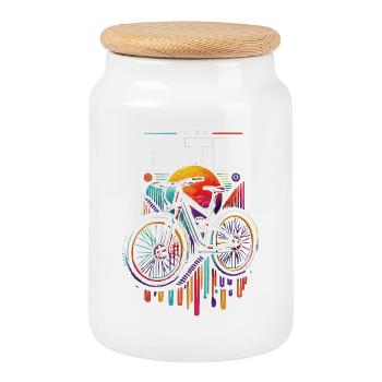 Lebendiges MTB-Radfahren Sonnenuntergang Design - Keksdose mit Holzdeckel - Weiß - Vorne