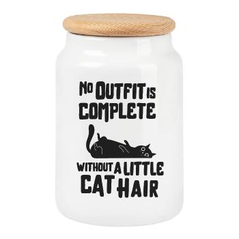 Aucune tenue n’est complète sans un peu de poils de chat - Boîte à biscuits avec couvercle en bois - blanc - Devant