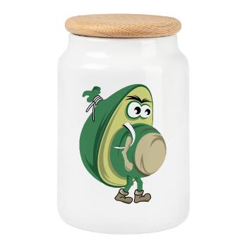 funny avocado hiking nature forest icon icon - Cookie Jar with Wooden Lid - white - Front
