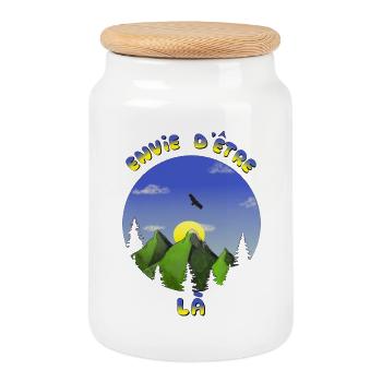 envie d'être là - montagne sapins - version 2024 - Boîte à biscuits avec couvercle en bois - blanc - Devant