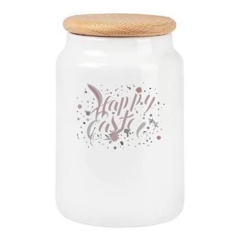Easter greeting with floral lettering - Cookie Jar with Wooden Lid - white - Front