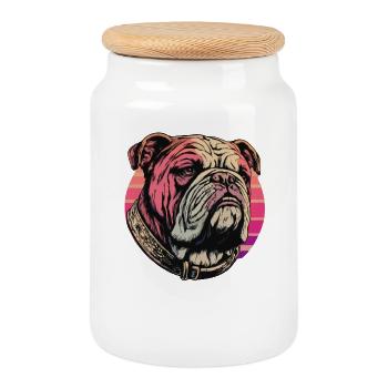 Impression d’art bouledogue élégant - Boîte à biscuits avec couvercle en bois - blanc - Devant
